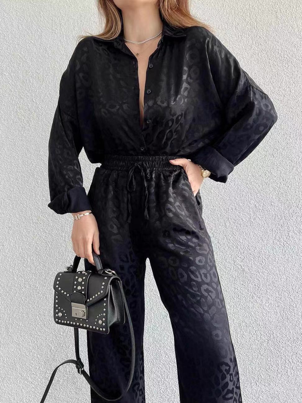 Wide Leg Palazzo Pants - ชุดสูทกางเกงขาบานผ้าซาตินสีขาวสำหรับผู้หญิงชุดวอร์มสองชิ้นสำหรับใส่ในบ้านสำหรับฤดูใบไม้ร่วง2024