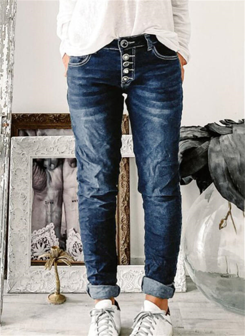 Mom Jeans Women - กางเกงยีนส์ทรงตรงสำหรับผู้หญิง กางเกงยีนส์สำหรับคุณแม่มือใหม่ เอวสูง สีน้ำเงิน ทรงหลวม ล้างสี