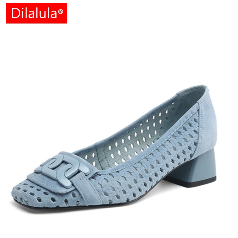 Women Fashion Trend 2025 - Dilalula 2025 เด็ก Suede Breathable ปั๊มหญิงสาวกลางส้นหนาฤดูร้อนรองเท้าหญิง