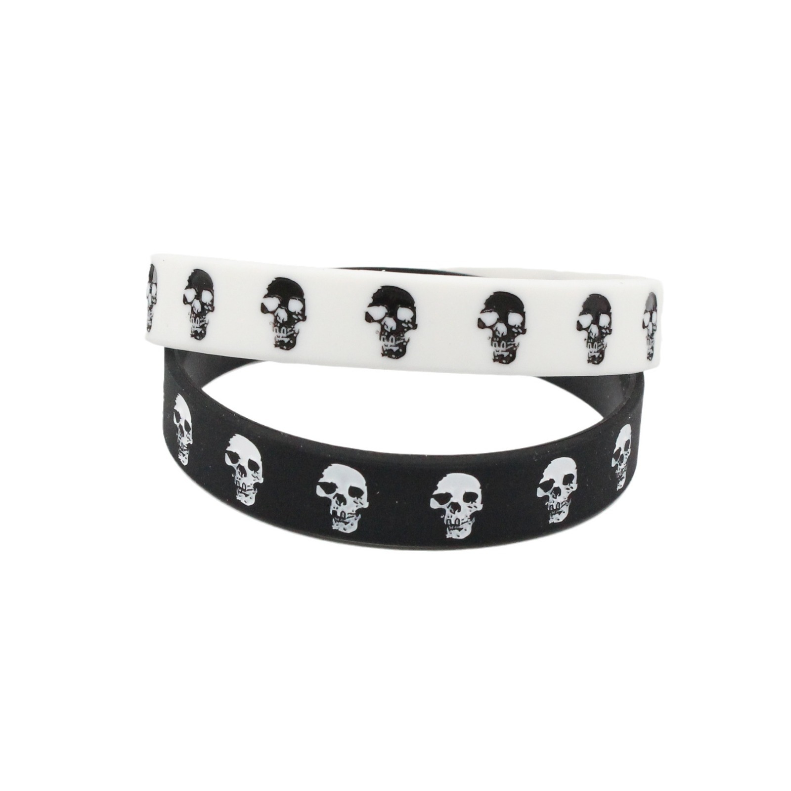 Women Fashion Now - 1PC ใหม่ Casual Skull สายรัดข้อมือยางซิลิโคนกีฬาสีดําสีขาวกําไลและกําไล Hiphop