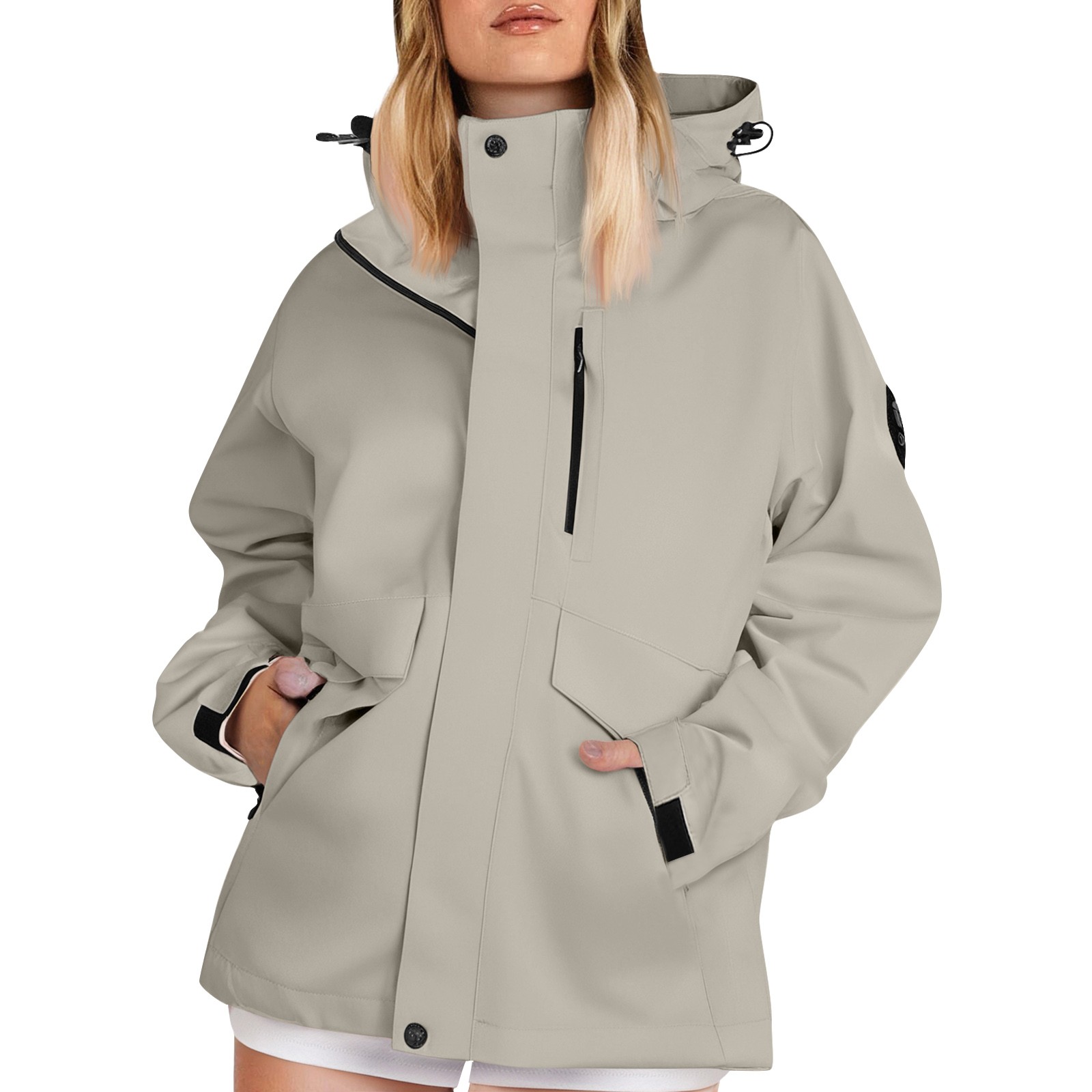 Women'S Fashion Rain Jacket - ฤดูใบไม้ร่วงผู้หญิงน้ําหนักเบาเดินป่าแจ็คเก็ตสีทึบหลวมHooded Windbreakerกลางแจ้งWindproofกันน้ําRain Jackets Coat