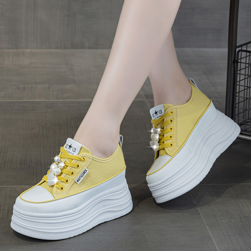 Sneakers Fashion Women - รองเท้าผู้หญิงเพิ่มความสูง 9 ซม. สำหรับฤดูใบไม้ร่วง รองเท้าพื้นหนาแฟชั่นสำหรับผู้หญิง ใส่สบาย