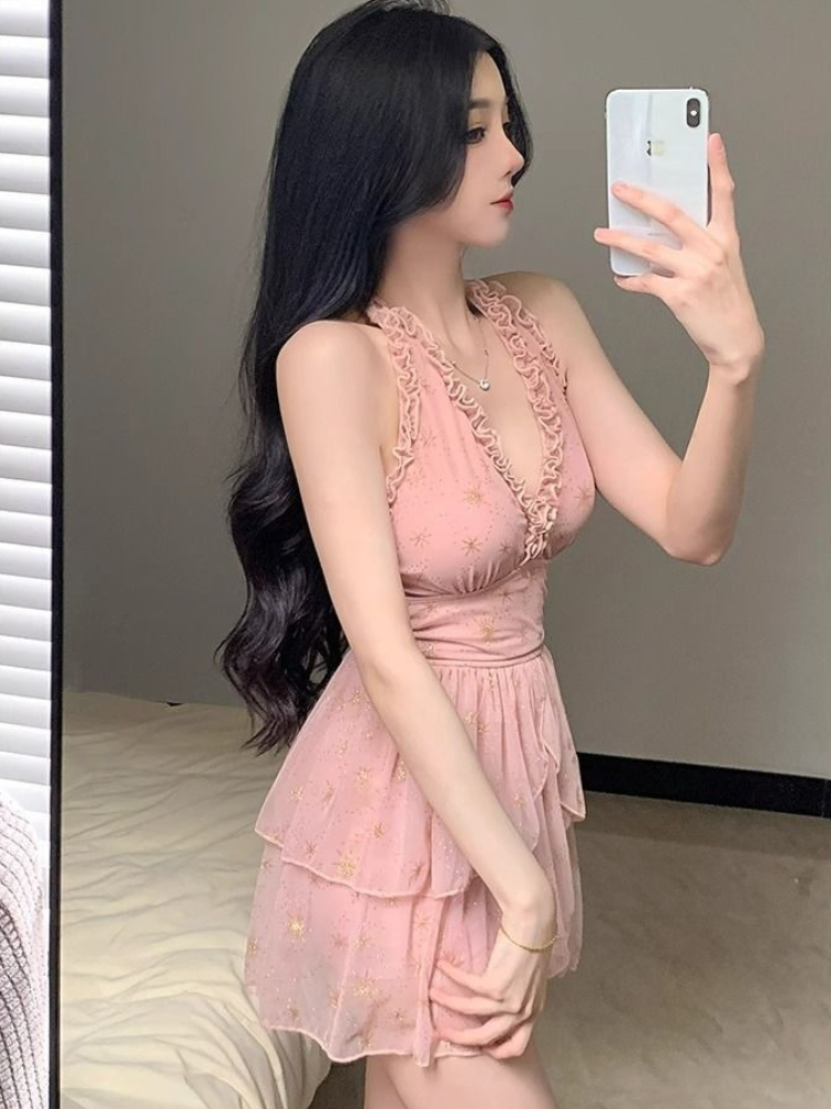 Women'S Fashion Middle Ages - ชุดว่ายน้ำวันพีซแบบกระโปรงสำหรับผู้หญิง รุ่นปี 2026 ช่วยเก็บหน้าท้อง แต่งระบายชายกระโปรง ทรงเข้ารูป