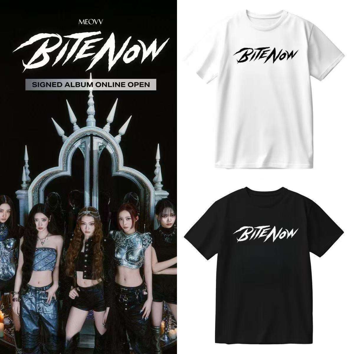 Women Fashion Now - เสื้อยืด MEOVV BITE NOW แฟชั่นเคป๊อป พิมพ์ลายตัวอักษรเดียวกัน