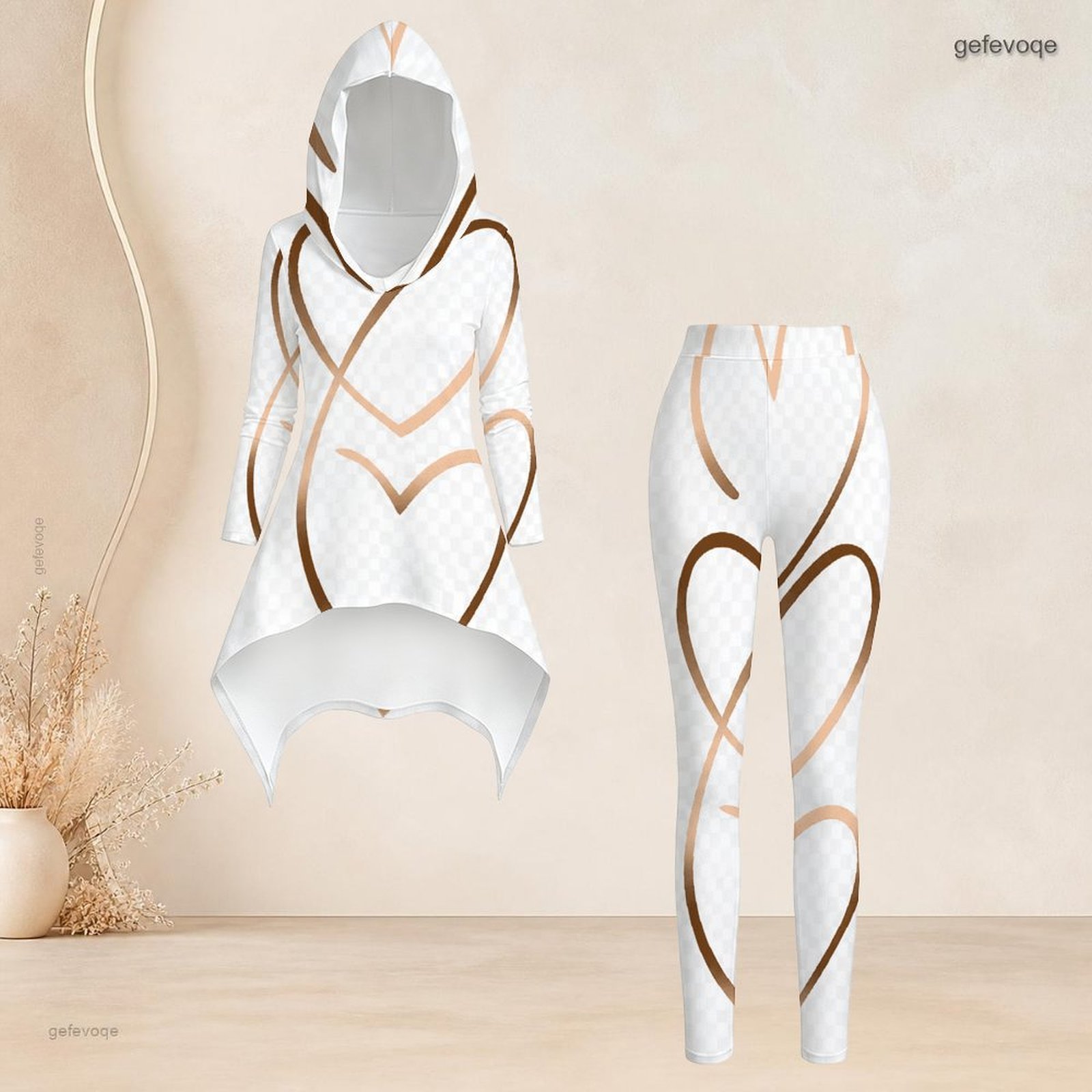 Asymmetric Top Women - ชุดแฟชั่นผู้หญิงลำลอง 2 ชิ้น เสื้อฮู้ดแขนยาวทรงไฮโลไม่สมมาตร พร้อมกางเกงเลกกิ้งเอวสูงทรงเข้ารูป ชุดลำลองสำหรับทุกวัน