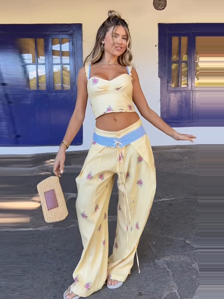 Wide Leg Palazzo Pants - ชุดเซ็ตเสื้อกั๊กพิมพ์ลายเซ็กซี่สำหรับผู้หญิง เสื้อแขนยาวผูกเชือกหรูหรา กางเกงขายาวทรงกว้าง ชุดใหม่สำหรับฤดูใบไม้ร่วงและฤดูหนาว 2026 เหมาะสำหรับวันพักผ่อน
