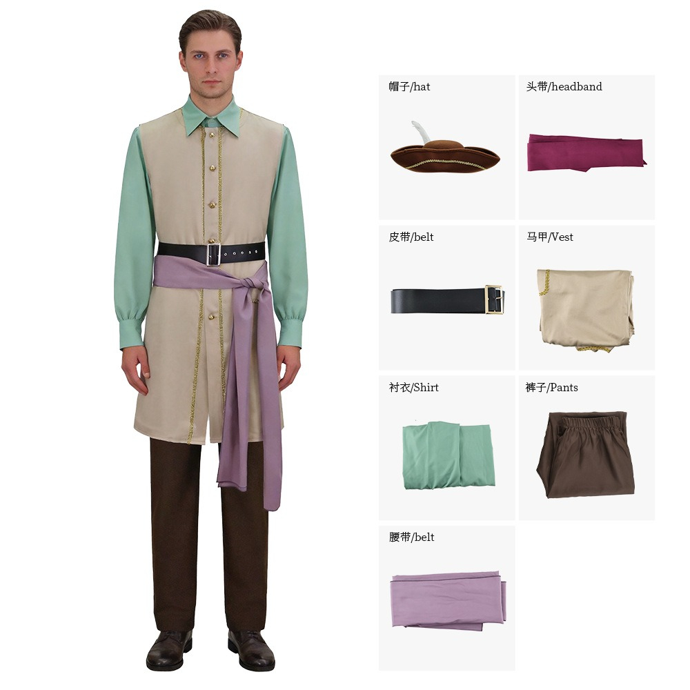 Belted Shirt Dress - ชุดคอสเพลย์กัปตันคลาร์กจากภาพยนตร์สยองขวัญ Backrooms สำหรับผู้ชาย ชุดฮาโลวีน เสื้อเชิ้ต เสื้อกั๊ก