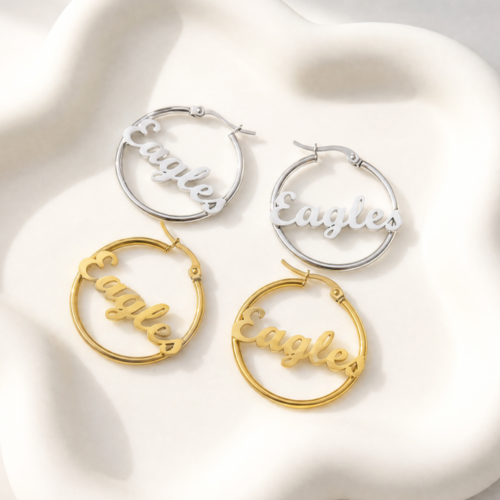 ต่างหูห่วงสลักชื่อแบบกำหนดเองส - Women Fashion Fun บทวิจารณ์และราคา