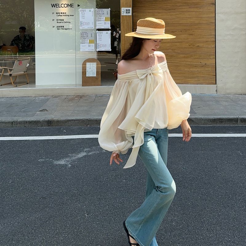 เสื้อเชิ้ตแขนพองสไตล์ฝรั่งเศสส - Asymmetric Top Women บทวิจารณ์และราคา