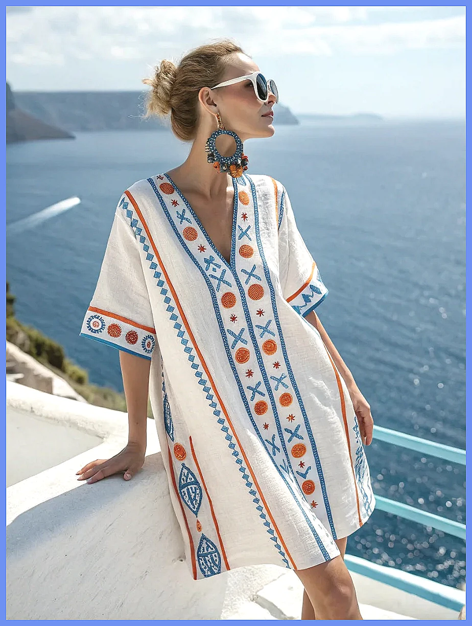 เดรสชายหาดพิมพ์ลายดอกไม้ คอวี  - Floral Summer Dress บทวิจารณ์และราคา