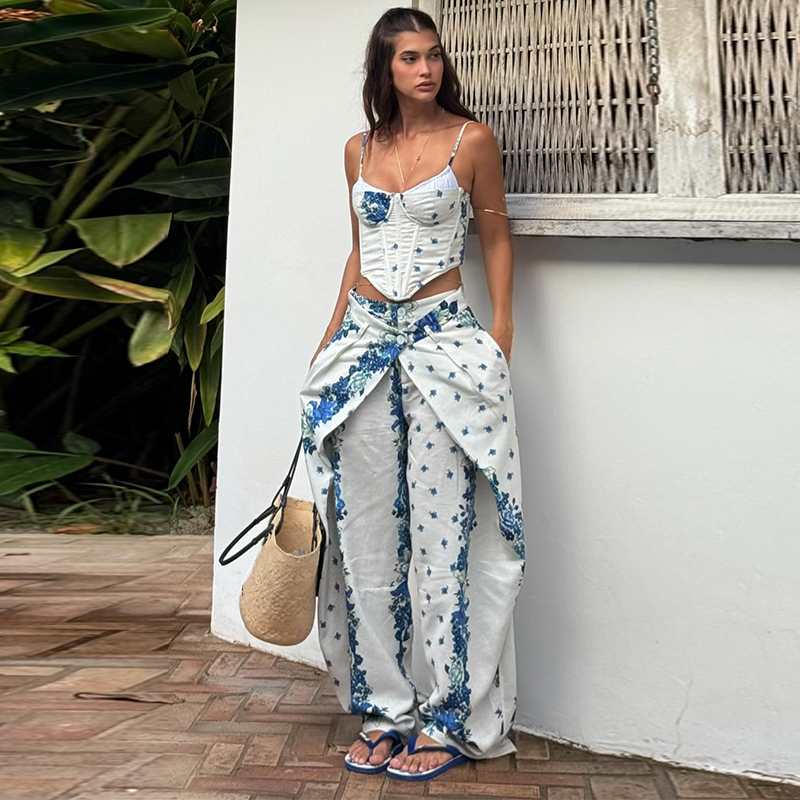 ชุดเซ็กซี่พิมพ์ลาย เสื้อกั๊ก ก - Wide Leg Palazzo Pants บทวิจารณ์และราคา