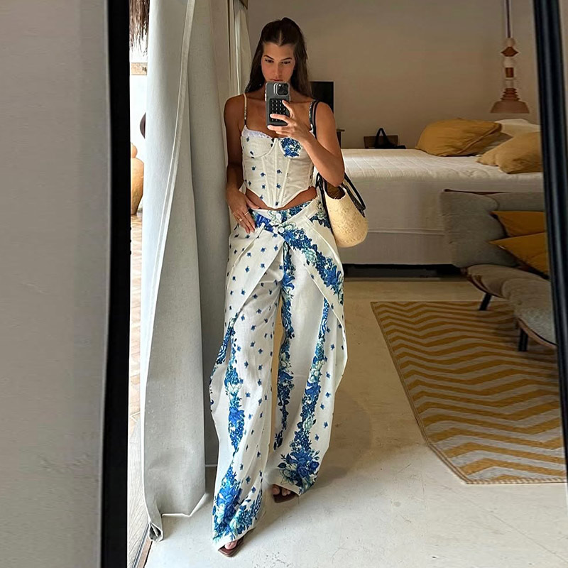 ชุดเซ็กซี่พิมพ์ลาย เสื้อกั๊ก ก - Wide Leg Palazzo Pants บทวิจารณ์และราคา