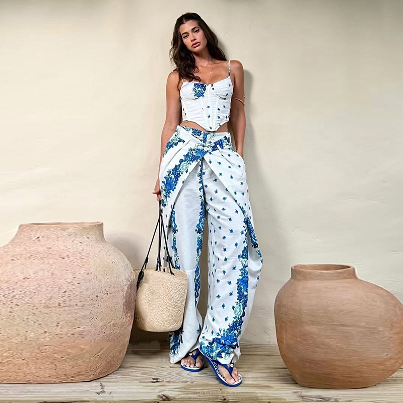 ชุดเซ็กซี่พิมพ์ลาย เสื้อกั๊ก ก - Wide Leg Palazzo Pants บทวิจารณ์และราคา