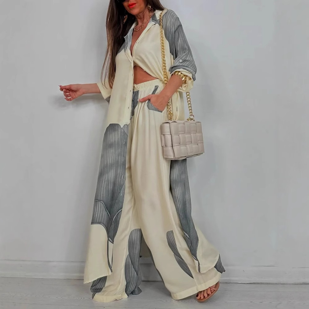 ชุดเซ็ตผู้หญิงลายพิมพ์ เสื้อเช - Wide Leg Palazzo Pants บทวิจารณ์และราคา