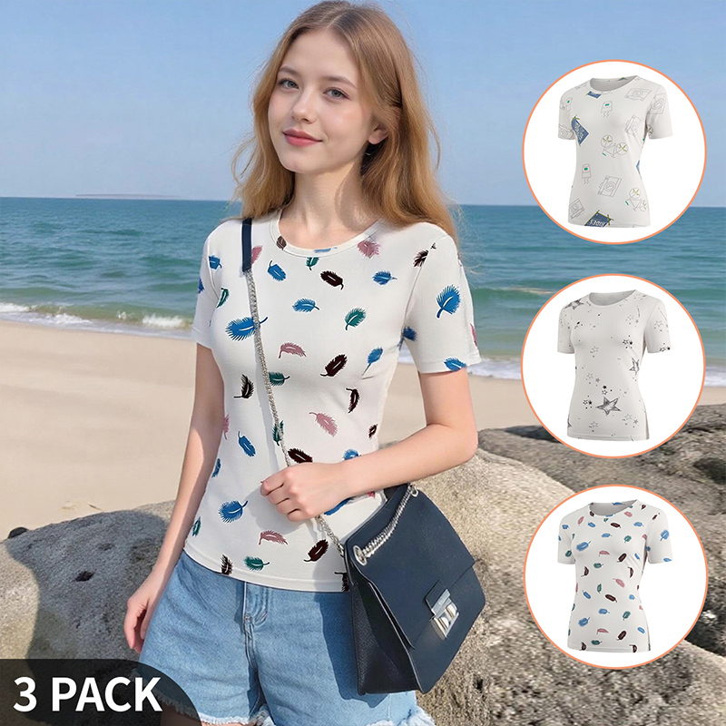 เสื้อยืดแขนสั้นพิมพ์ลายฤดูร้อน - Women Fashion Wear บทวิจารณ์และราคา