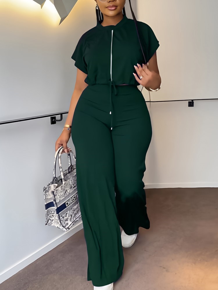 ผู้หญิงสบายๆรอบคอสายรัดแขนสั้น - Wide Leg Palazzo Pants บทวิจารณ์และราคา