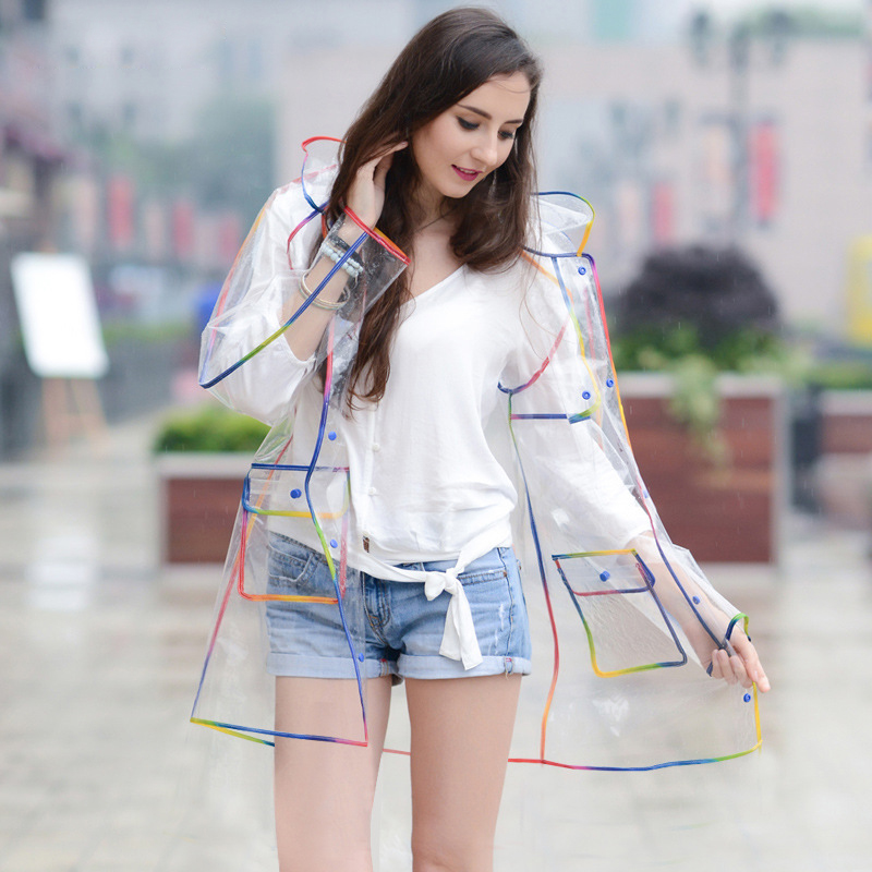 เสื้อกันฝนโปร่งใสมีขอบสีรุ้งหล - Women'S Fashion Rain Jacket บทวิจารณ์และราคา