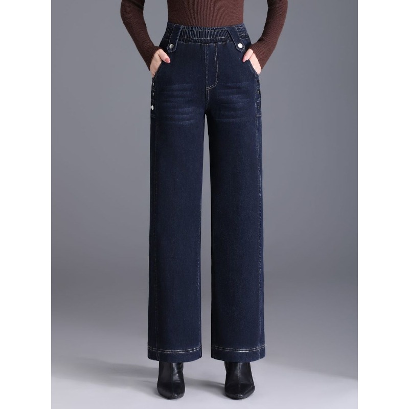 กางเกงยีนส์เอวสูงยืดหยุ่นสำหรั - Mom Jeans Women บทวิจารณ์และราคา