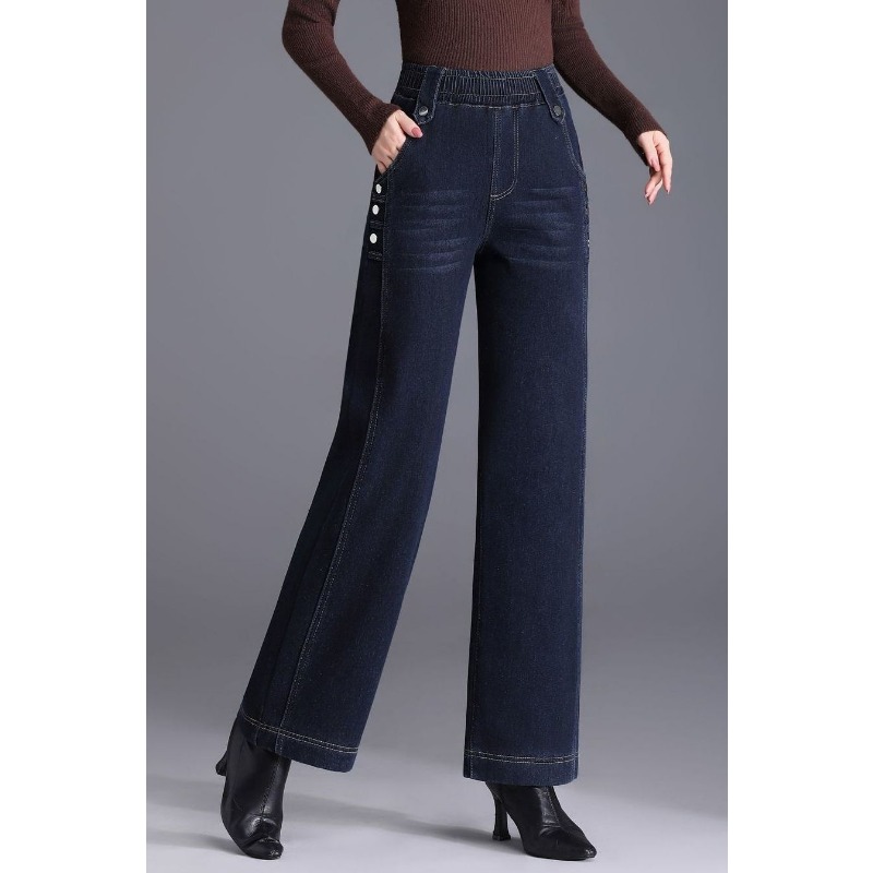 กางเกงยีนส์เอวสูงยืดหยุ่นสำหรั - Mom Jeans Women บทวิจารณ์และราคา