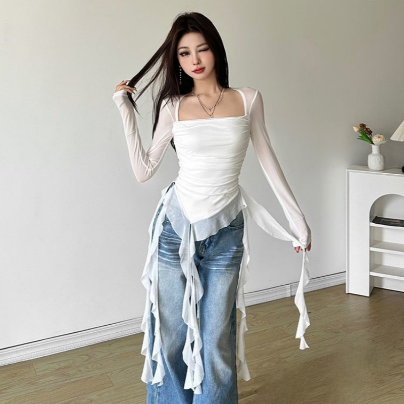 เสื้อยืดแขนยาวระบายสุดเซ็กซี่  - Asymmetric Top Women บทวิจารณ์และราคา