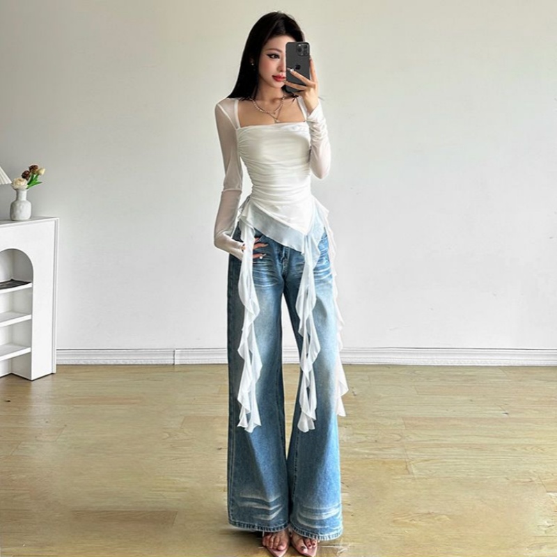 เสื้อยืดแขนยาวระบายสุดเซ็กซี่  - Asymmetric Top Women บทวิจารณ์และราคา