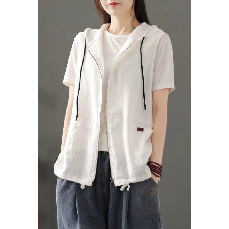 เสื้อกั๊กผู้หญิงสีขาวผ้าลินินผ - Women'S Fashion Gilet บทวิจารณ์และราคา
