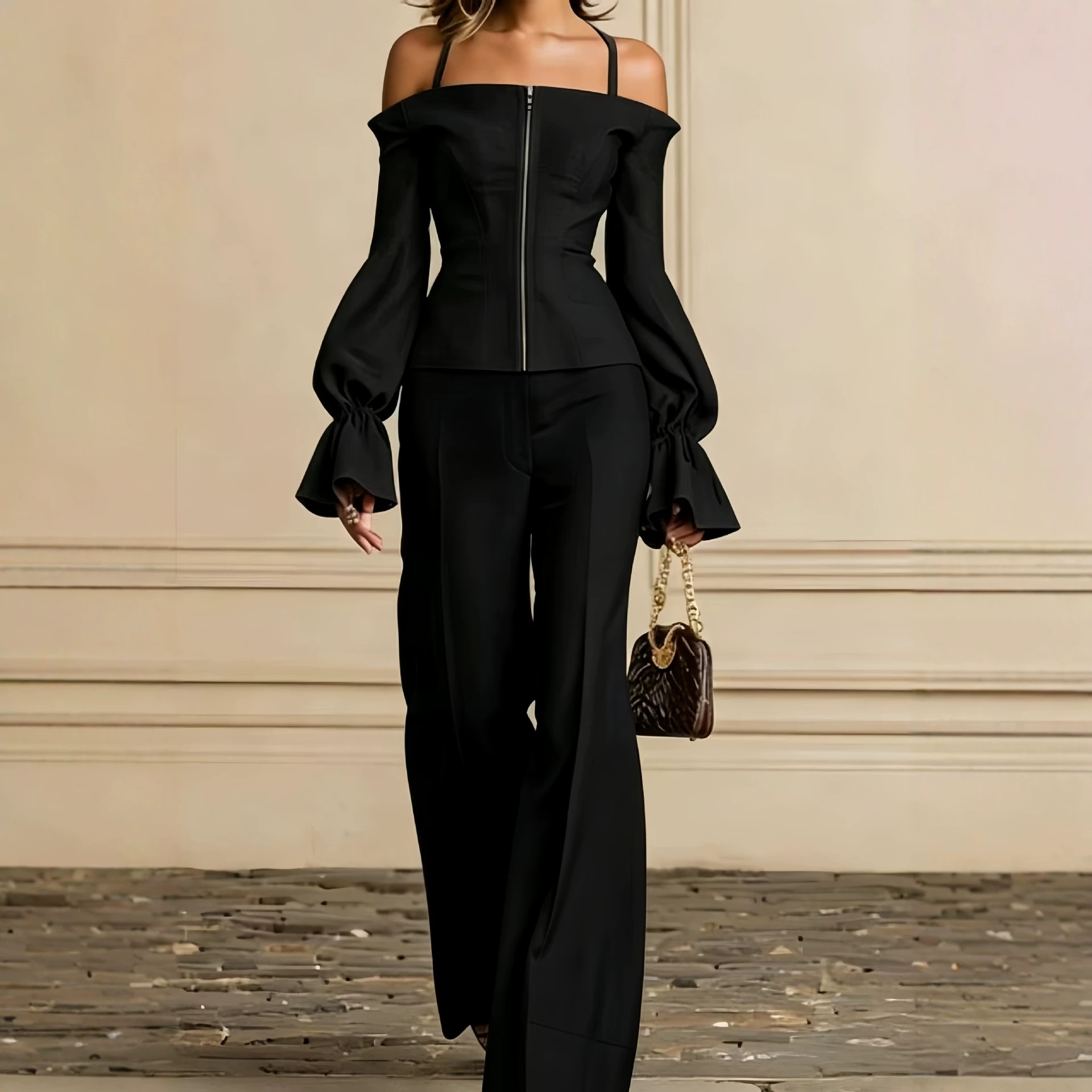 ชุดกางเกง 2 ชิ้นสำหรับผู้หญิง  - Wide Leg Palazzo Pants บทวิจารณ์และราคา