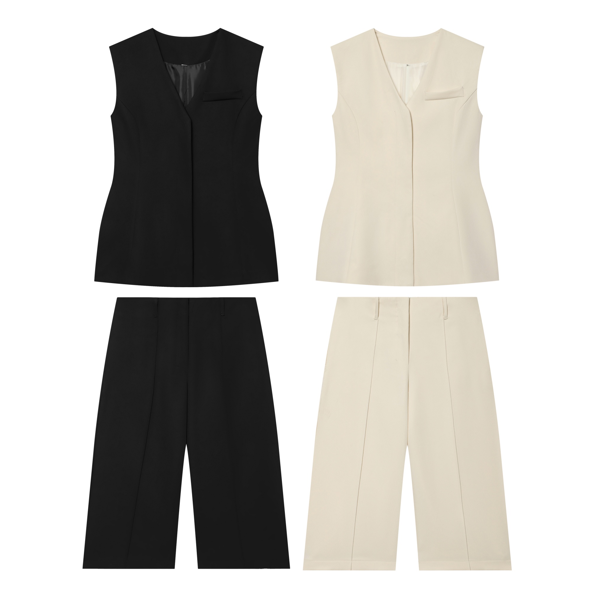ชุดเซ็ตเสื้อกั๊กกระดุมซ่อนเก๋ไ - Wide Leg Palazzo Pants บทวิจารณ์และราคา