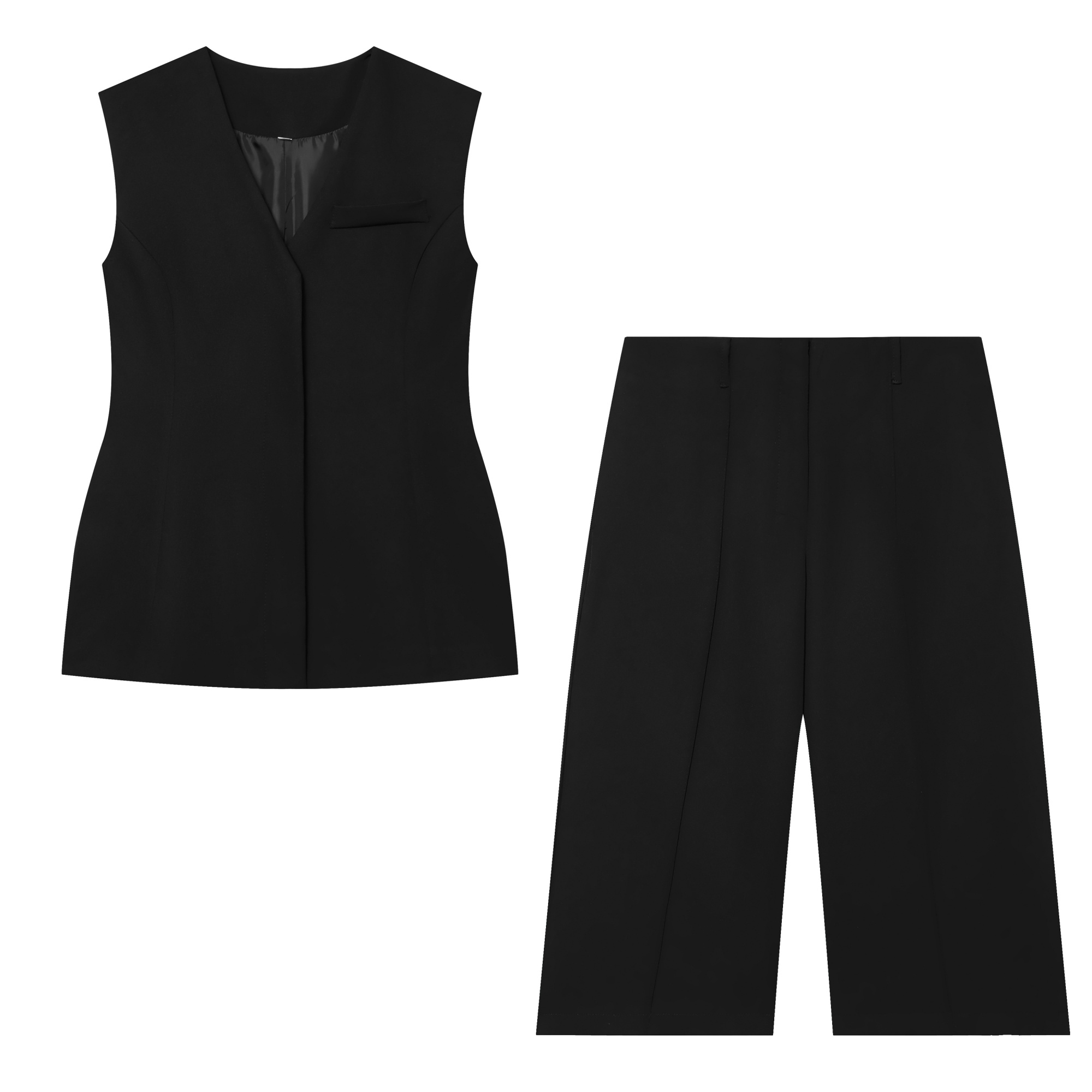ชุดเซ็ตเสื้อกั๊กกระดุมซ่อนเก๋ไ - Wide Leg Palazzo Pants บทวิจารณ์และราคา