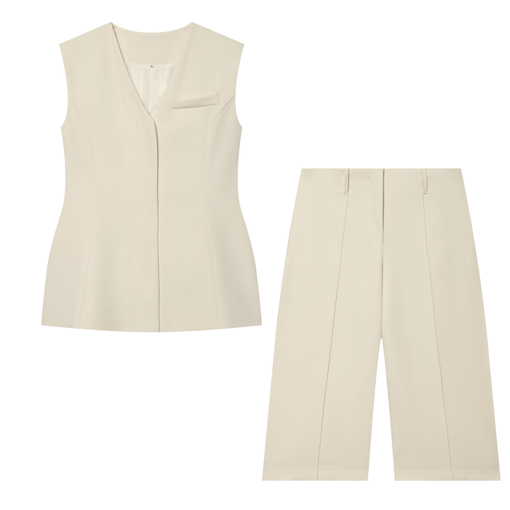 ชุดเซ็ตเสื้อกั๊กกระดุมซ่อนเก๋ไ - Wide Leg Palazzo Pants บทวิจารณ์และราคา