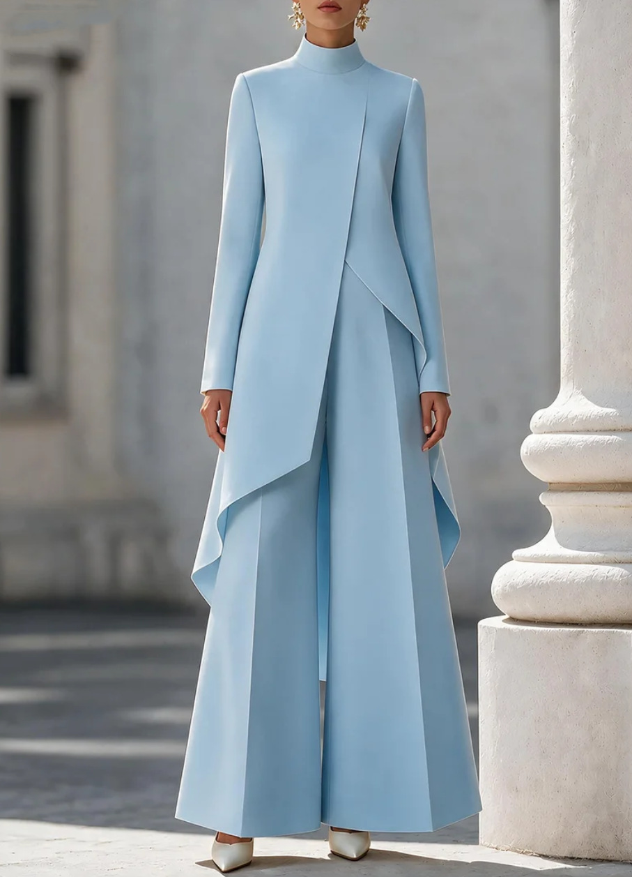 ชุดเซ็ตผู้หญิงสองชิ้น เสื้อคอเ - Wide Leg Palazzo Pants บทวิจารณ์และราคา