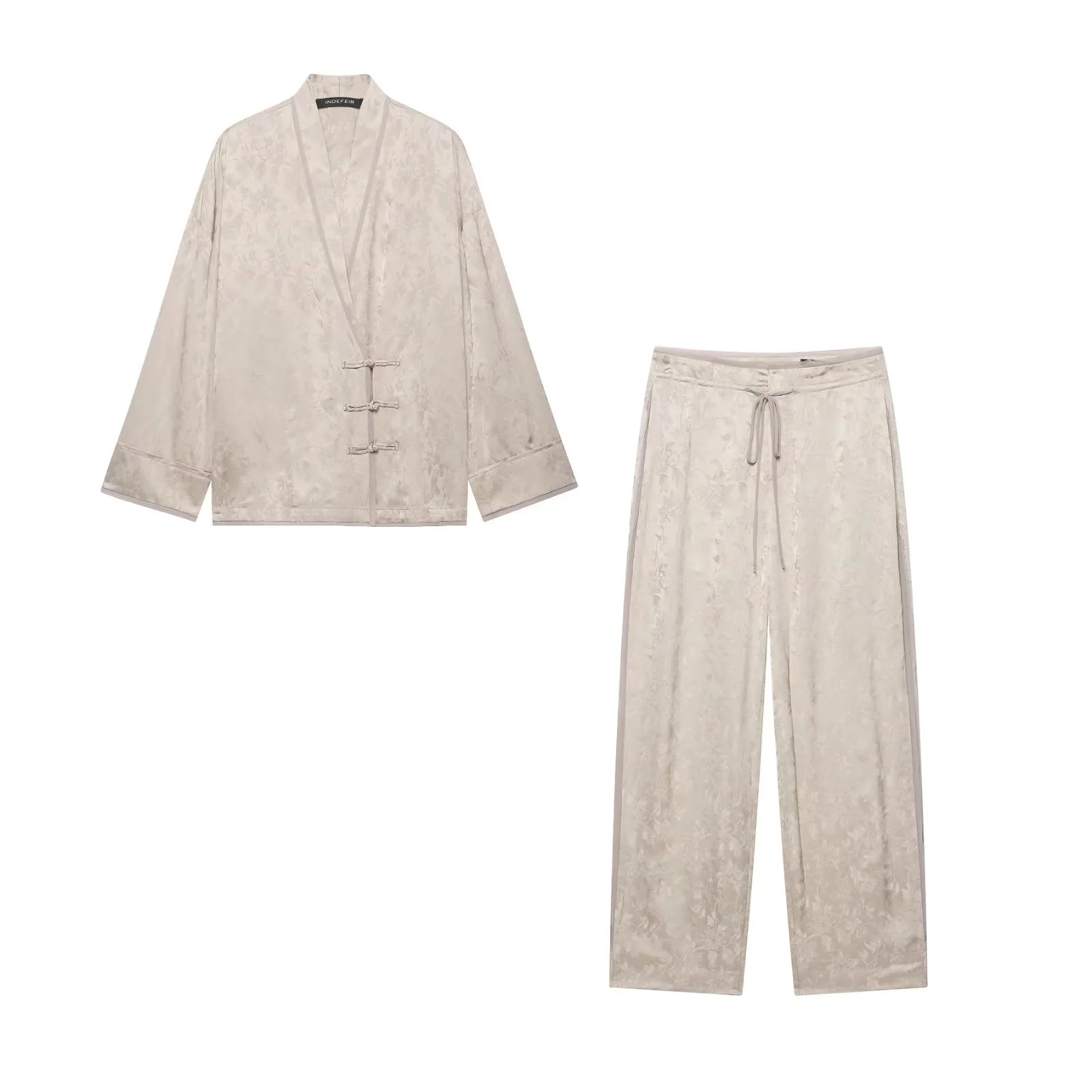 ชุดเซ็ตสองชิ้นผ้าซาตินลายดอกไม - Wide Leg Palazzo Pants บทวิจารณ์และราคา