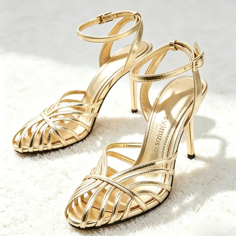 รองเท้าส้นสูงแบบรัดข้อเท้าสีทอ - Women Fashion Ideas บทวิจารณ์และราคา