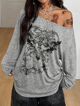 เสื้อทูนิคทรงโอเวอร์ไซส์พิมพ์ล - Asymmetric Top Women บทวิจารณ์และราคา
